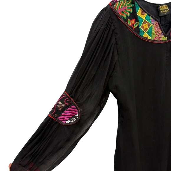 MissSoni Women's Black Embroidered Trim Long Sleeve Maxi Dress Bohemian size XS - Picture 4 of 7